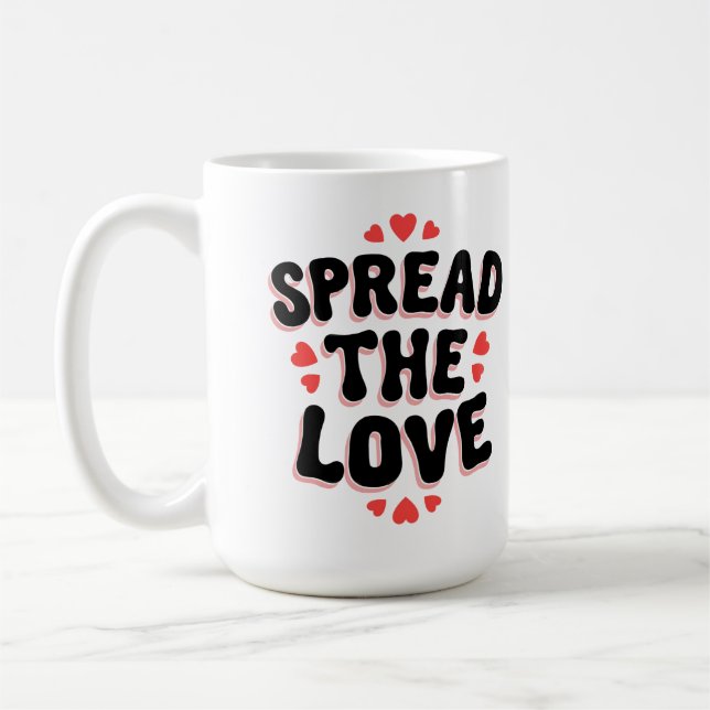 "Spread the Love Retro Heart Design Coffee Mug (Left)