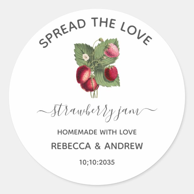 Spread The Love Strawberry Jam Wedding  Favour  Classic Round Sticker (Front)