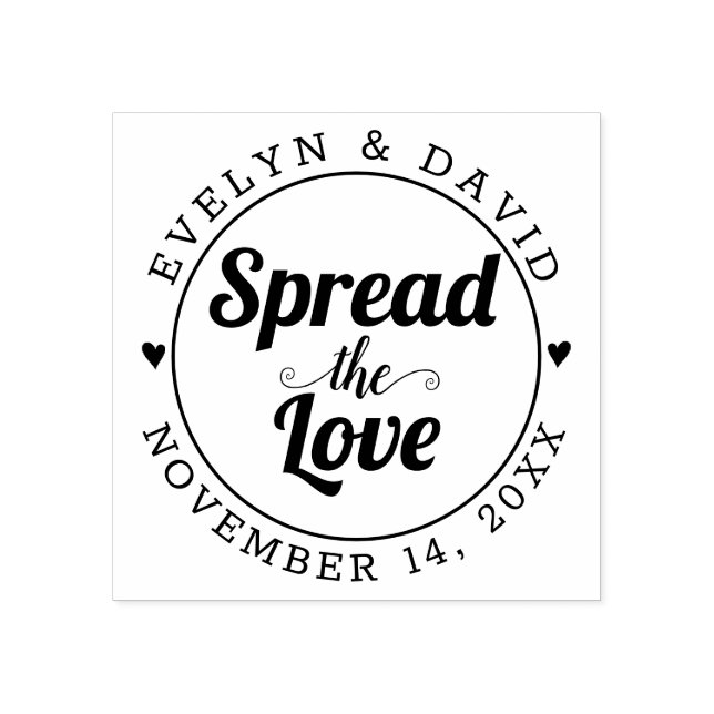 Spread the love, wedding date and names wedding rubber stamp (Imprint)