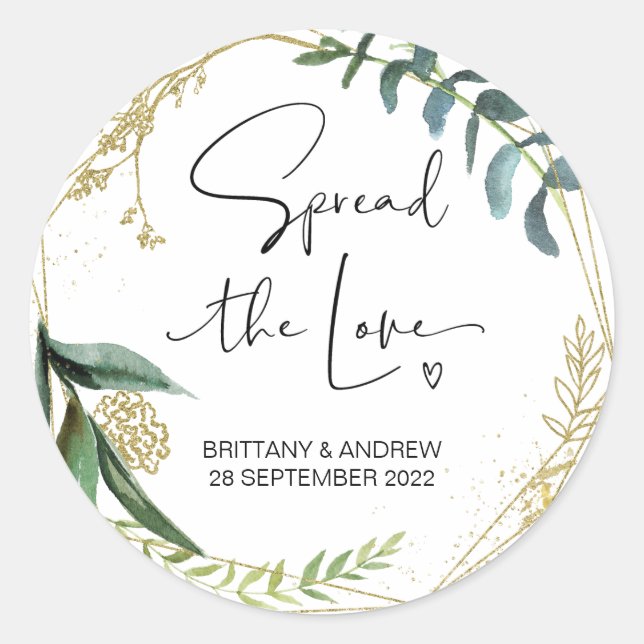 Spread the Love Wedding Favor Jam Jar Candle Classic Round Sticker (Front)