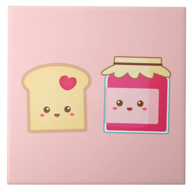 Spread the love with Cute Toast and Jam Ceramic Tile (Front)