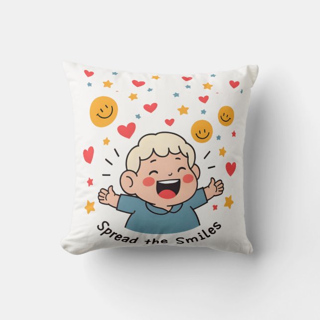 Spread the Smiles – Cute & Cheerful Doodle Cartoon Cushion (Front)
