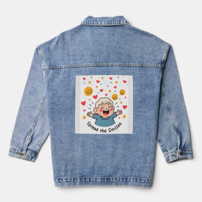 Spread the Smiles – Cute & Cheerful Doodle Cartoon Denim Jacket (Back)