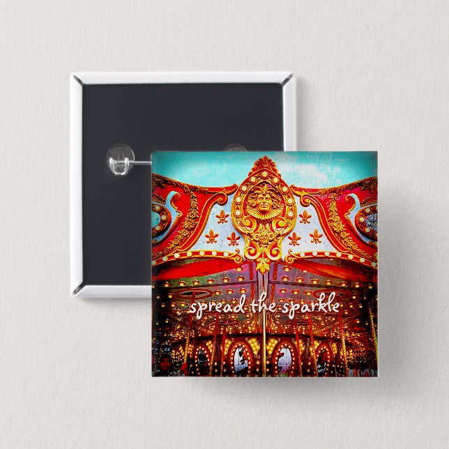 Spread the sparkle quote gold face carousel photo 15 cm square badge (Front & Back)