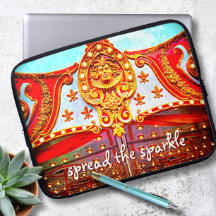 Spread the sparkle quote gold face carousel photo laptop sleeve