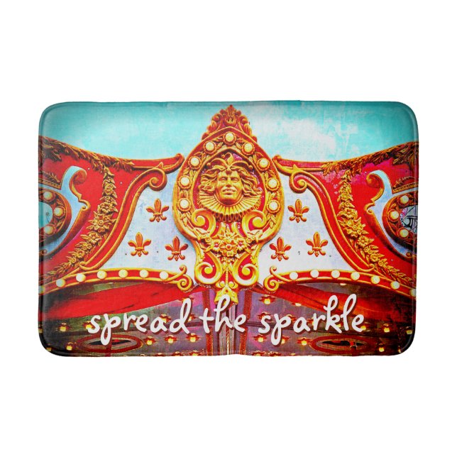 Spread the Sparkle Quote Red Gold Carousel Face Bath Mat (Front)