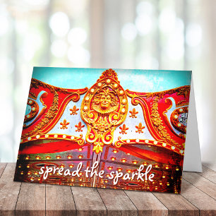 Spread the Sparkle Script Vintage Carousel Photo Card