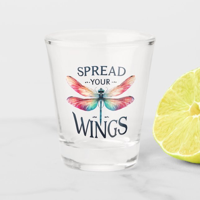Spread Your Wings - Artistic Dragonfly Shot Glass (Front)
