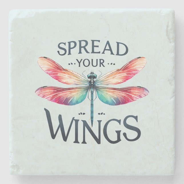 Spread Your Wings - Artistic Dragonfly Stone Coaster (Front)