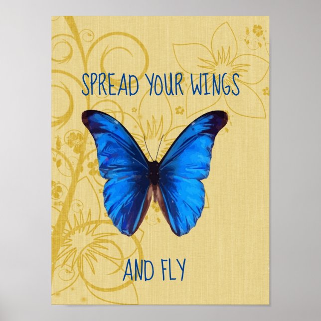 Spread your wings butterfly quote art poster (Front)