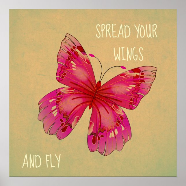Spread your wings butterfly quote oriental art poster (Front)