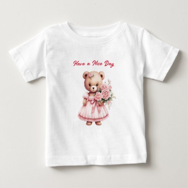 Spreading Smiles: Teddy Bear with Flowers T-Shirt (Front)