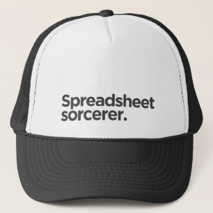 'Spreadsheet sorcerer.' Funny Coworker Birthday Trucker Hat