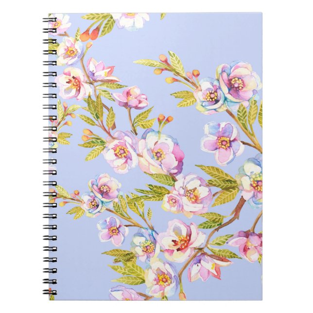 Sprigs of flowering apple or cherry trees on the b notebook (Front)