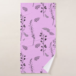 Sprigs with flowers on pink. bath towel set
