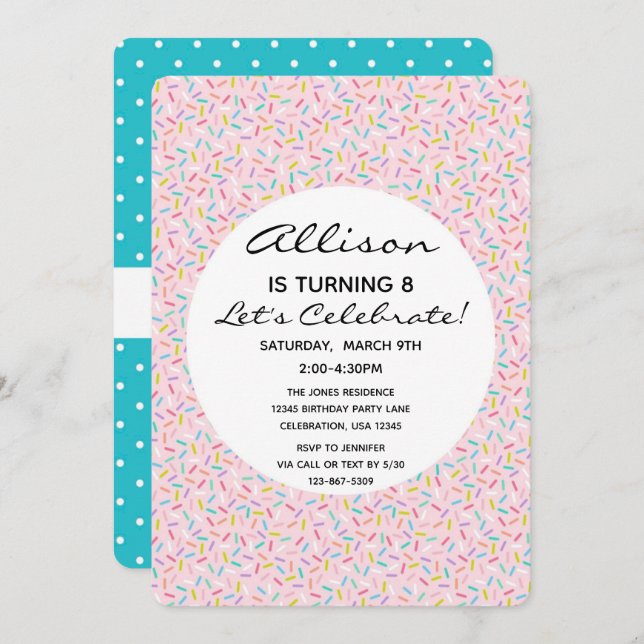 Sprikle Cupcake Girl Birthday Cake Invitation (Front/Back)