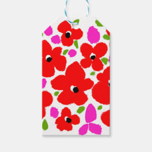 Spring 2017 red flowers pattern by Gemma Orte. Gift Tags