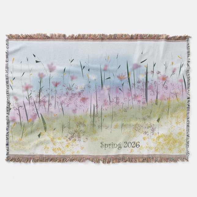 Spring 2026 Water Colour Wildflower Throw Blanket (Front)