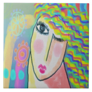 Spring Abstract Digital Painting of a Woman Ceramic Tile