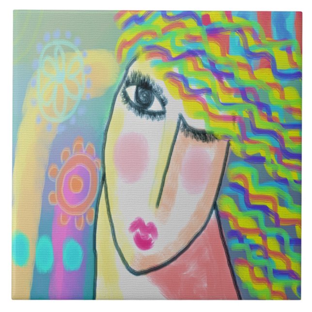 Spring Abstract Digital Painting of a Woman Ceramic Tile (Front)