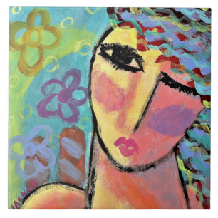 Spring Abstract Portrait of a Woman Ceramic Tile