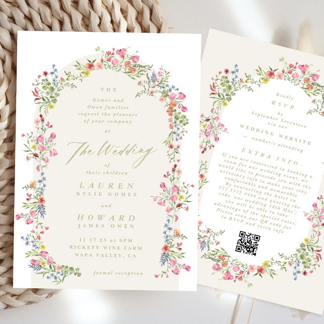 spring all in one RSVP DETAILS floral arch wedding Invitation (Creator Uploaded)