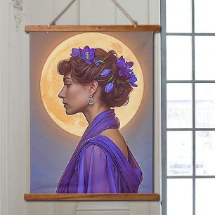 Spring Allegory - woman with purple flowers Hanging Tapestry