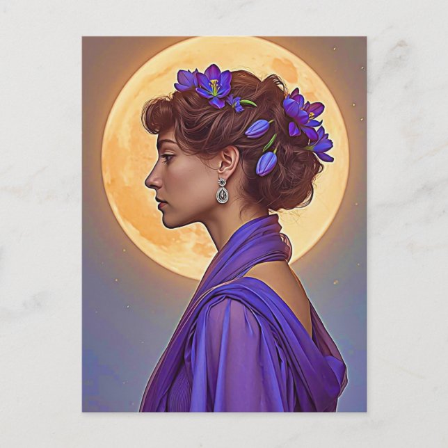 Spring Allegory -  woman with purple flowers  Postcard (Front)