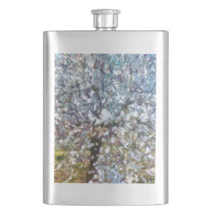 Spring Almond Blossom Pointillism Artwork Hip Flask