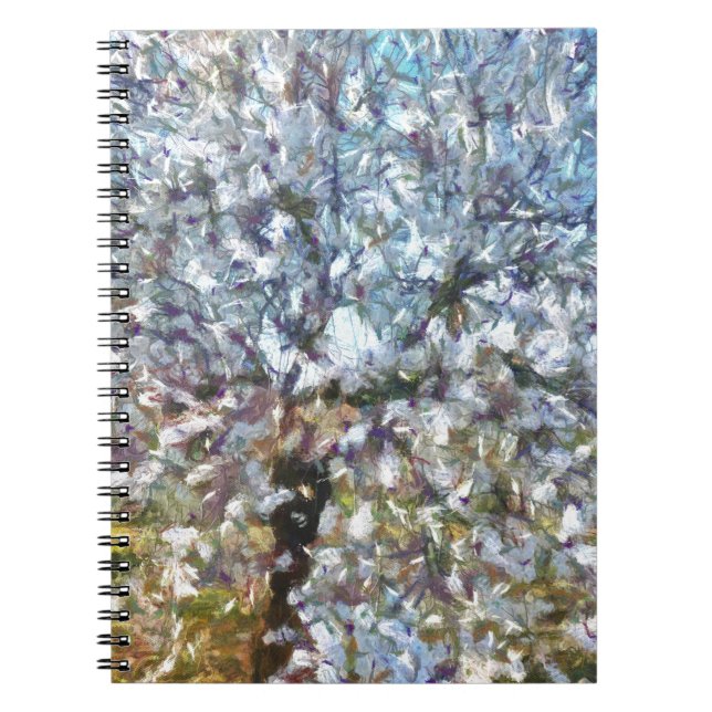 Spring Almond Blossom Pointillism Artwork Notebook (Front)