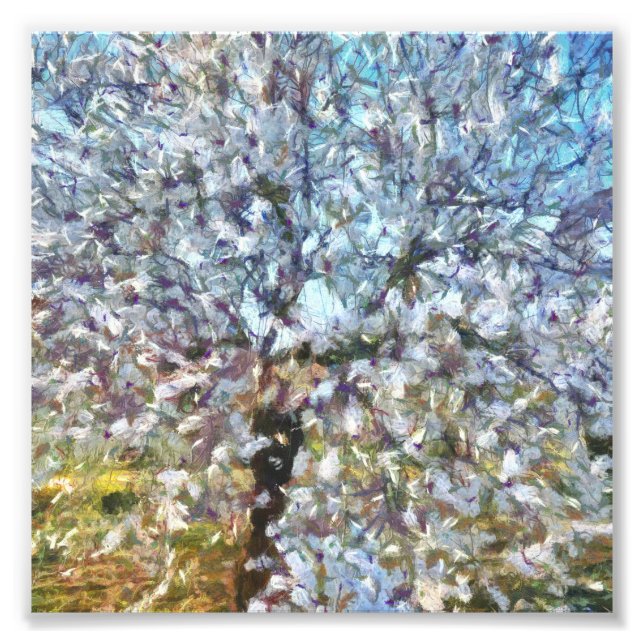 Spring Almond Blossom Pointillism Artwork Photo Print (Front)