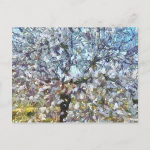 Spring Almond Blossom Pointillism Artwork Postcard