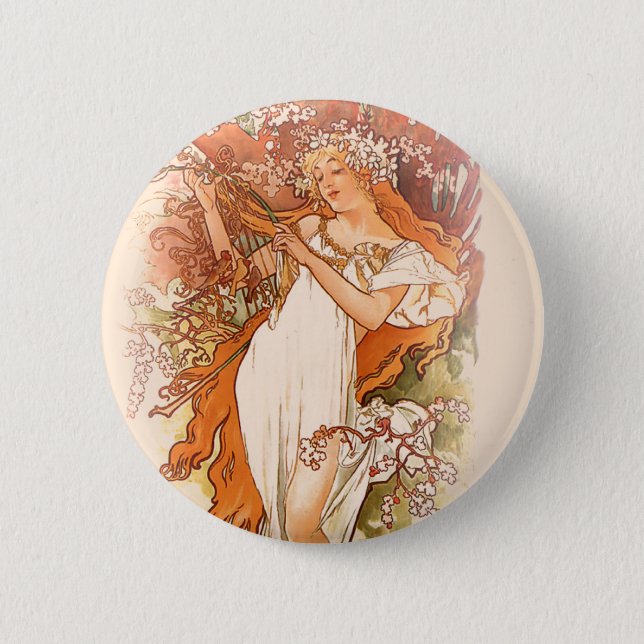 Spring - Alphonse Mucha Art Nouveau 6 Cm Round Badge (Front)