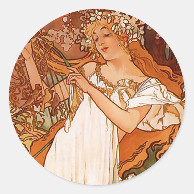 Spring - Alphonse Mucha Art Nouveau Classic Round Sticker (Front)