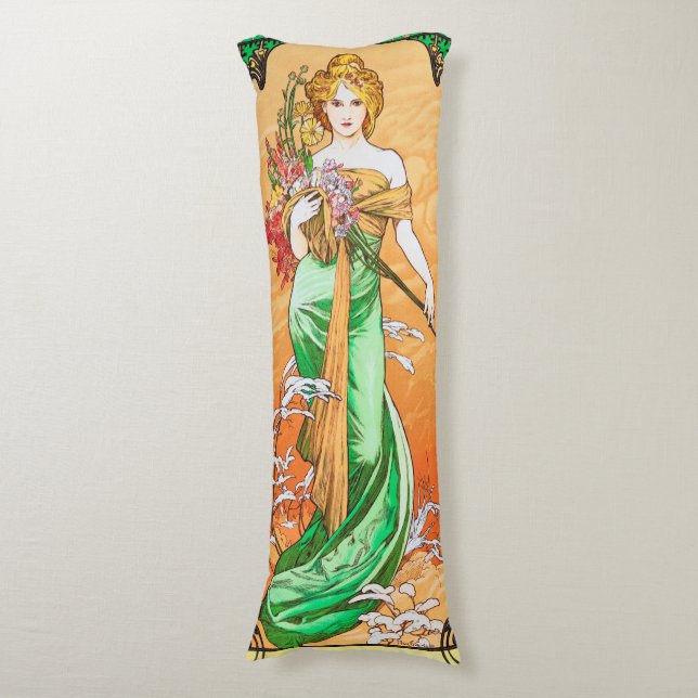 Spring, Alphonse Mucha Body Cushion (Front Vertical)