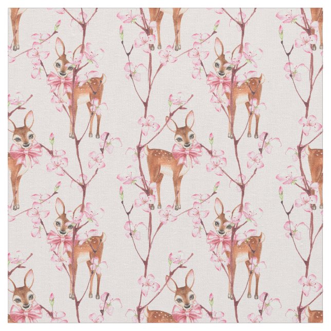 Spring and Fawns Fabric (Close Up)