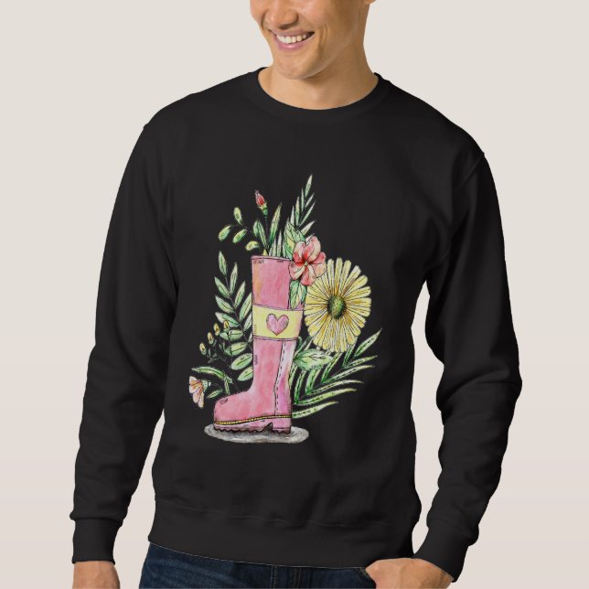 Spring And Flower Filled Garden Boot Sweatshirt (Front)