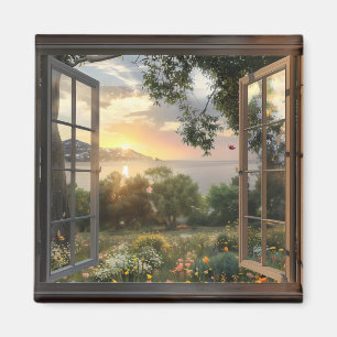 Spring and Sea Window View Magnet