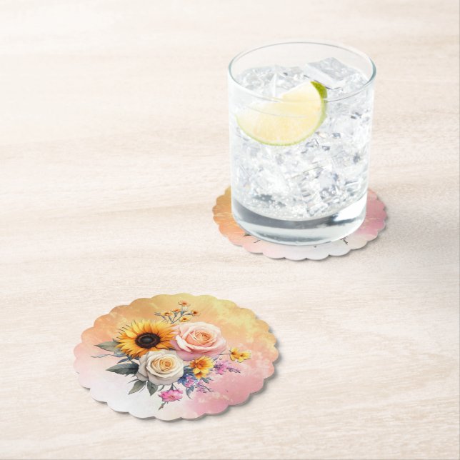 Spring and Summer Blooming Florals Paper Coaster (Insitu)