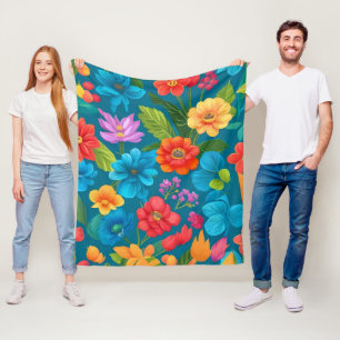 Spring and Summer Colourful Floral Pattern Fleece Blanket