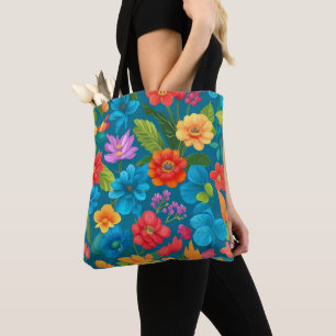 Spring and Summer Colourful Floral Pattern Tote Bag