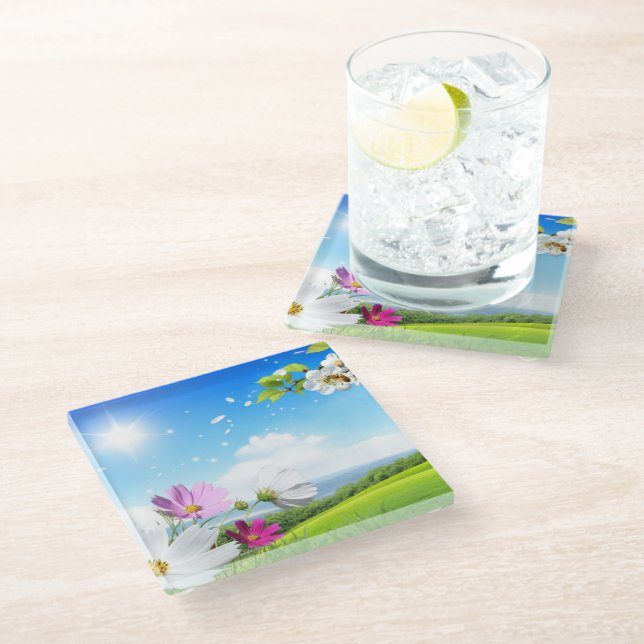 Spring and Summer Sunny Day Glass Coaster (Angled)