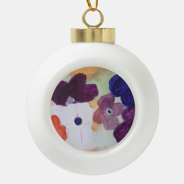 Spring Anemones Ceramic Ball Christmas Ornament (Front)