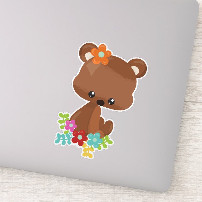 Spring Animals, Cute Bear, Little Bear, Flowers (Detail)