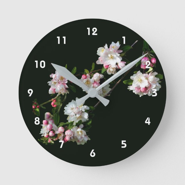 Spring Apple Blossoms Floral Round Clock (Front)