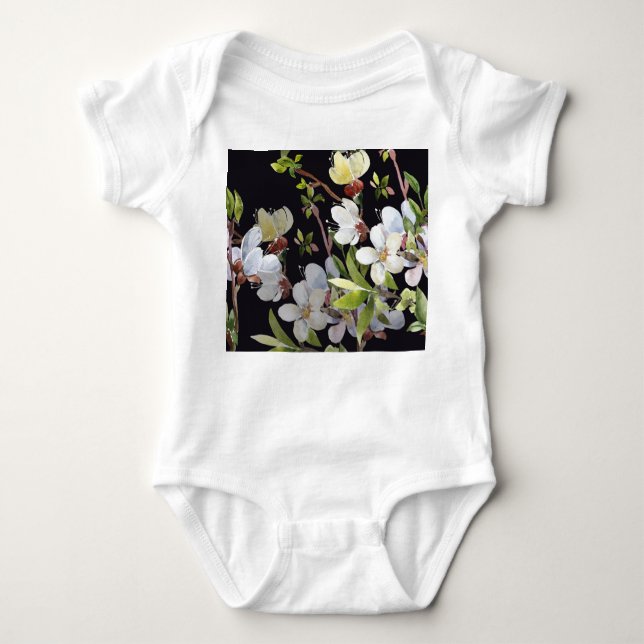 Spring Apricot Branches: Watercolor Seamless. Baby Bodysuit (Front)