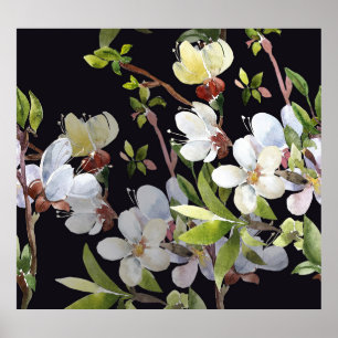 Spring Apricot Branches: Watercolor Seamless. Poster