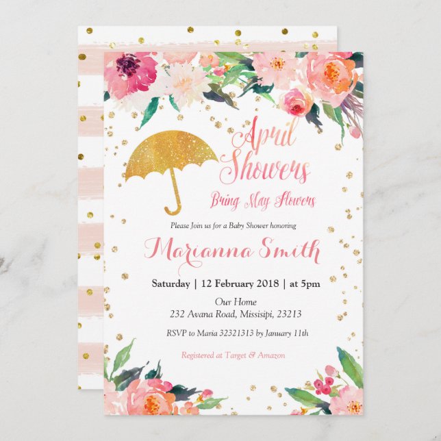 Spring April Shower Bring May Flowers Invitation (Front/Back)