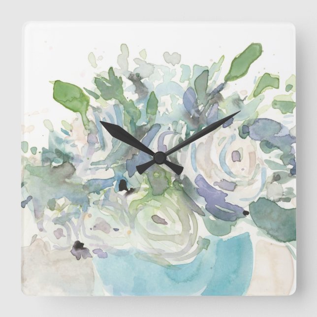 Spring Arrangement - Watercolor Bouquet Square Wall Clock (Front)