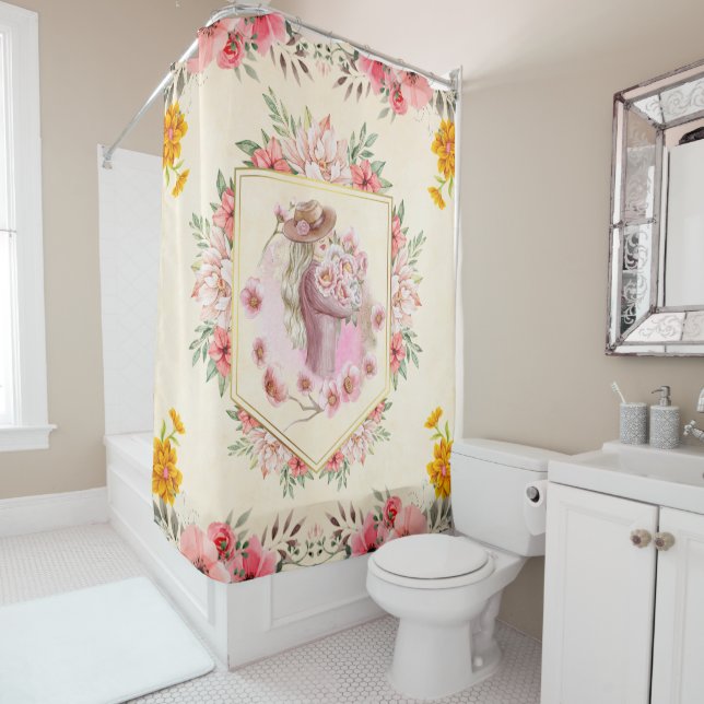 Spring Art, Lady with Bouquet  Shower Curtain (In Situ)